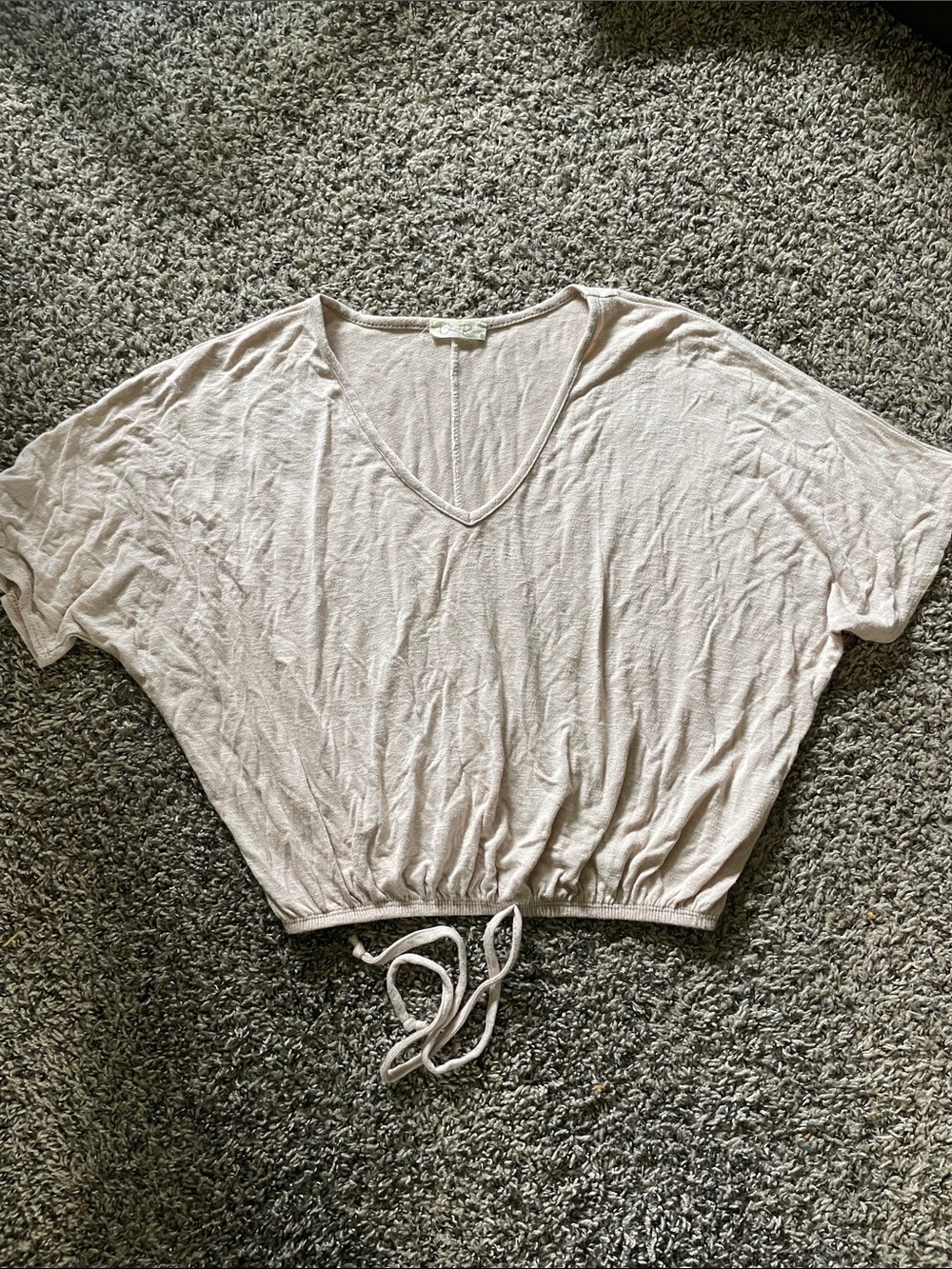 Olivia Rae Light Blush V-Neck Drawstring Crop Top